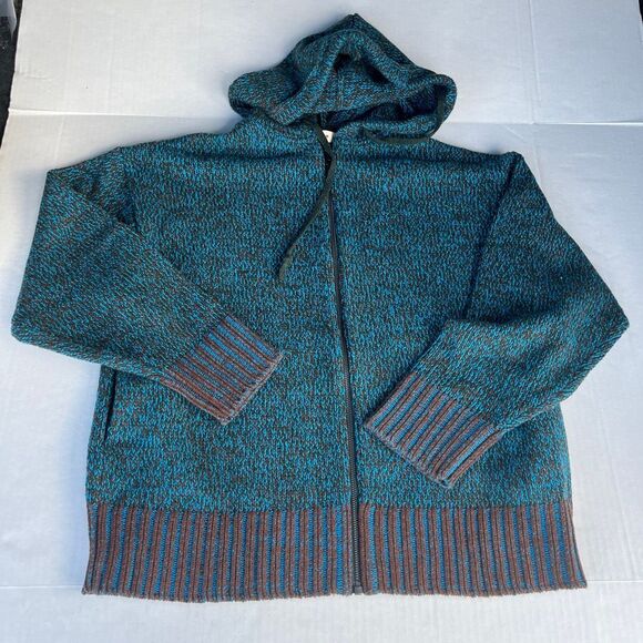 Marni x Uniqlo Full Zip Hoodie Blue Brown Marled Knit Oversized Sweater Jacket - Picture 1 of 11